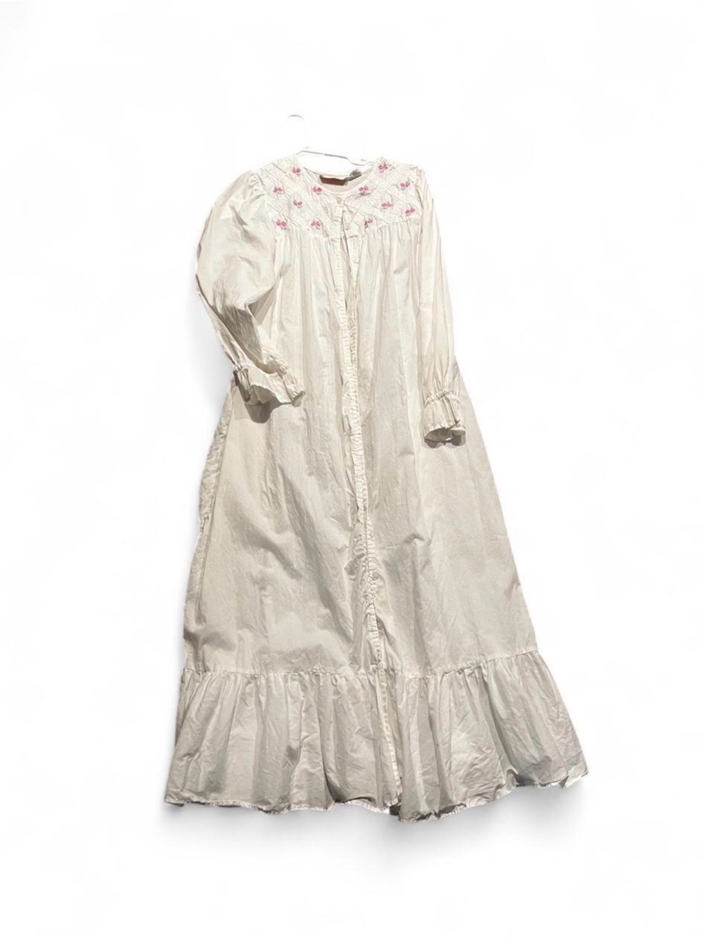 Vintage White Embroidered Maxi nightgown with Pink Detail